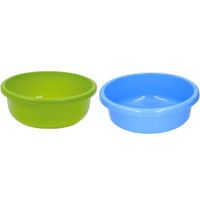 2x Ronde afwasteil blauw en groen kunststof 9 liter