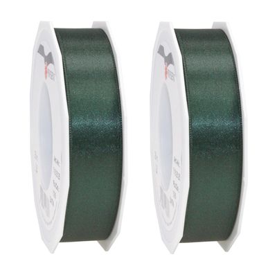 2x Luxe hobby/decoratie donkergroene satijnen sierlinten 2,5 cm/25 mm x 25 meter