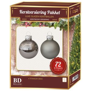 Titanium grijze kerstballen pakket 72-delig Christmas Titan Grey Glass   -