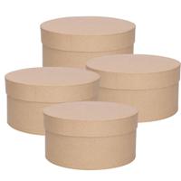 Ronde bruine hobby knutselen doos/dozen van karton - Set van 4x stuks - 15 x 8 cm - Doosje/cadeauver