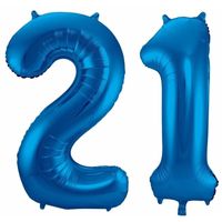 21 jaar blauwe folie ballonnen 86 cm leeftijd/cijfer   -