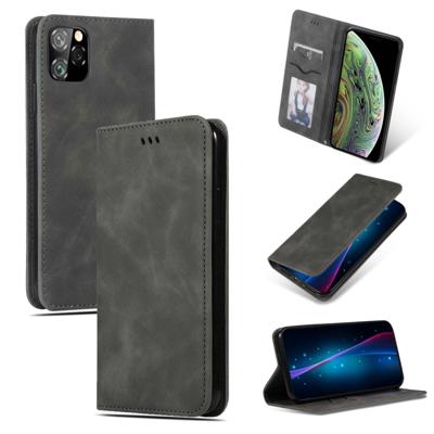 Retro huid voelen Business magnetische horizontale Flip lederen case voor iPhone 11 Pro (donkergrijs)