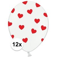 12x witte ballonnen met rode hartjes 12 x   - - thumbnail