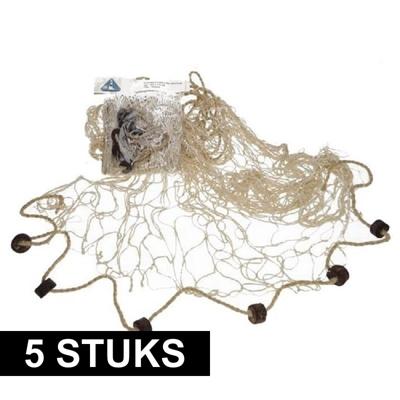 Deco visnet met kurken - 5x - 200 x 150 cm - Naturel kleur - strand thema decoratie net
