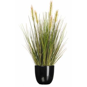 Kunstplant groen gras sprieten 45 cm in zwart glans bloempot