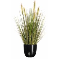 Kunstplant groen gras sprieten 45 cm in zwart glans bloempot - thumbnail