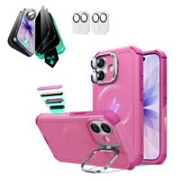 iPhone 17 Bundle Cyber Tough Magnetic Case (Camera Control, Stash Stand) and Armorite Privacy Screen Protector - Rosy Pink