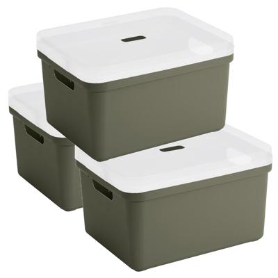 Sunware opbergbox - 3x stuks - 32 liter - donkergroen - kunststof - transparante deksel - 45x35x24 c