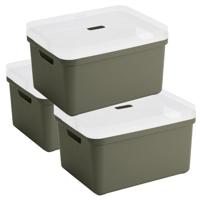 Sunware opbergbox - 3x stuks - 32 liter - donkergroen - kunststof - transparante deksel - 45x35x24 c
