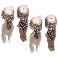 12x Kerstboom decoratie vogeltjes op clip grijs/wit 11 cm