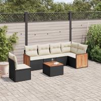 7-delige Loungeset met kussens poly rattan zwart