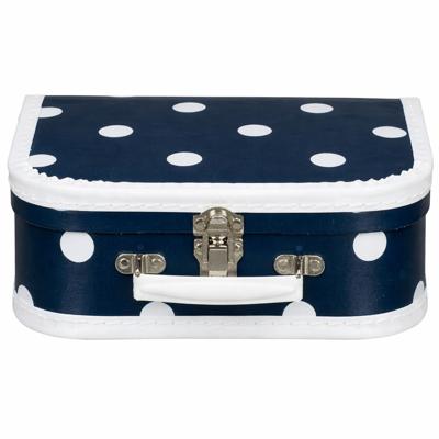 Kinderkoffer polkadot - blauw / wit - 25 cm - karton - logeerkoffer / opbergkoffer - kraamcadeau