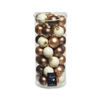 49x stuks glazen kerstballen wolwit en bruin tinten 6 cm glans en mat - Kerstbal