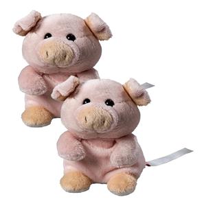 Schmoozies Knuffeldier varken/big - 2x - Pluche - 11 cm - boerderij dieren knuffel