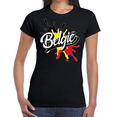 Landen t-shirt - Belgium - Belgie - spetter print - zwart - voor dames - supporters kleding Landen t-shirt - Belgium - Belgie - spetter print - zwart - voor dames - supporters kleding