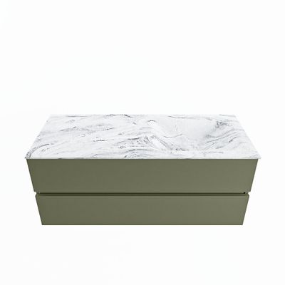 MONDIAZ VICA-DLUX 120cm badmeubel onderkast Army 2 lades. Inbouw wastafel CLOUD rechts 1 kraangat, kleur Glace.