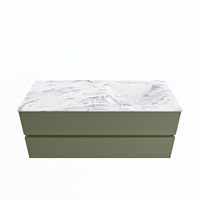 MONDIAZ VICA-DLUX 120cm badmeubel onderkast Army 2 lades. Inbouw wastafel CLOUD rechts 1 kraangat, kleur Glace.