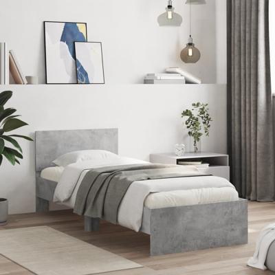 Bedframe met hoofdeinde bewerkt hout betongrijs 90x200 cm