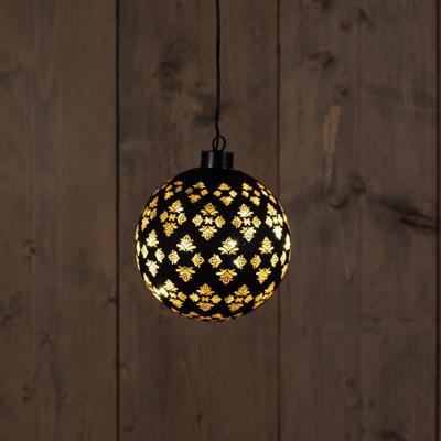 Glass Ball Baroque Black/Gold 12Cm / 10Led Warm White / - Annas collection