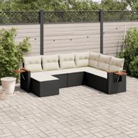 7-delige Loungeset met kussens poly rattan zwart