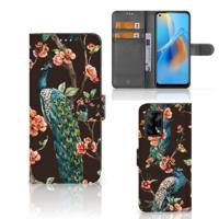 OPPO A74 4G | Telefoonhoesje | Met pasjeshouder | Pauw met Bloemen