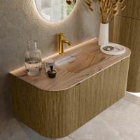 Badmeubel Mondiaz Kurve-Dlux | 100 cm | Meubelkleur Dusk | Wastafelkleur Arena | Solid surface | Wasbak midden spoelbak | 1 kraangat