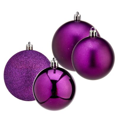 Kerstballen - 12x st - paars - kunststof - 6 en 8 cm - kerstversiering