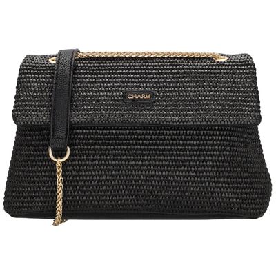 Charm London Rieten Crossbody Schoudertas Paris Zwart