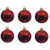 Kerstballen set - 6x stuks - rood - glas - 6 cm - glans - kerstversiering - met gouden ophanglintje - thumbnail