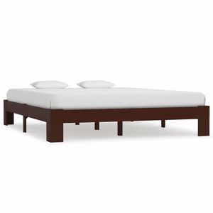 Bedframe massief grenenhout donkerbruin 180x200 cm