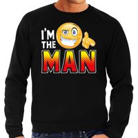 Funny emoticon sweater I am the man zwart heren