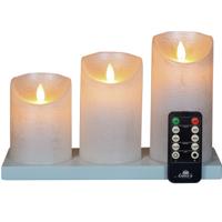 Anna's Collection Oplaadbare LED kaarsen - 3x - parel wit - oplaadstation - stompkaarsen