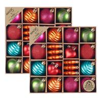 Kerstballen en ornamenten - 48x - gekleurd - kunststof?- kerstversiering