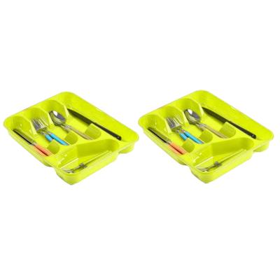 Plasticforte bestekbak - bestekhouders - 2x stuks - 5 vaks - groen - 27 x 34 x 5 cm - keuken