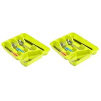 Plasticforte bestekbak - bestekhouders - 2x stuks - 5 vaks - groen - 27 x 34 x 5 cm - keuken