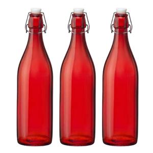 Bormioli rocco waterfles met beugeldop - 4x stuks - rood transparant - 1000 ml - Giara home deco fle