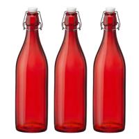 Bormioli rocco waterfles met beugeldop - 4x stuks - rood transparant - 1000 ml - Giara home deco fle - thumbnail