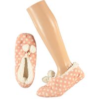 Dames ballerina pantoffels/sloffen stippen roze maat 37-39 - thumbnail