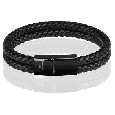 Memphis dubbele leren armband Zwart