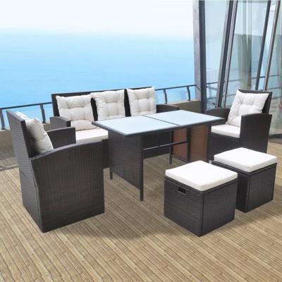 6-delige Tuinset met kussens poly rattan bruin