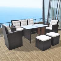 6-delige Tuinset met kussens poly rattan bruin