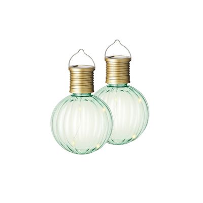 2x Buiten Led groene lampion solar verlichting 11 cm