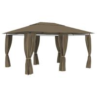 Tuinpaviljoen met gordijnen 180 g/m 4x3 m taupe