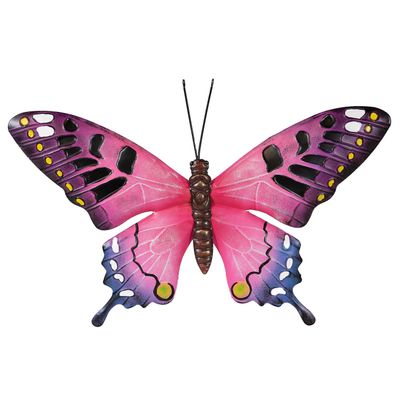 Tuindecoratie vlinder van metaal roze 37 cm