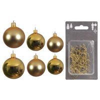 Groot pakket glazen kerstballen 50x goud glans/mat 4-6-8 cm incl haakjes - thumbnail