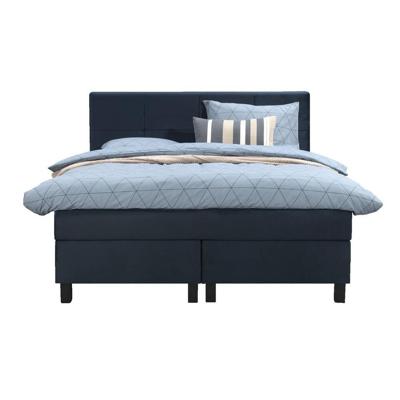 Leen Bakker - Boxspring Liv Geblokt - 140x200 Cm - Vierkante Poot - Stof/Velvet - Blauw