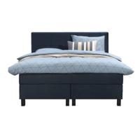 Leen Bakker - Boxspring Liv Geblokt - 140x200 Cm - Vierkante Poot - Stof/Velvet - Blauw
