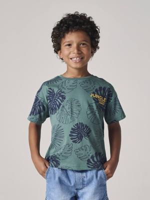 Jongensshirt met grafische motieven en korte mouwen groen, bedrukt