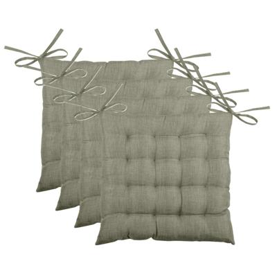 Stof Textile stoelkussen BEA - 4x - groen - 40 x 40 x 4 cm - touwtjes sluiting - binnen/buiten