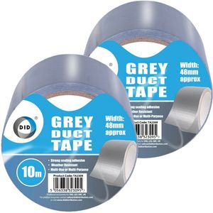 DID duct tape/reparatietape grijs 2 stuks 10 meter x 48 mm